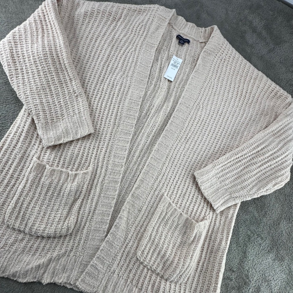 American Eagle Cardigan Women L/XL Beige NEW Chenille Ribbed Front Oversized